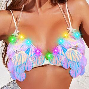 7753 Light Up Mermaid Bra Shell Bikini Costume Adult Top Rave Seashell Bras